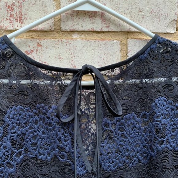 Ann Taylor Loft Black Navy Blue Striped Lace Sheer Shift Dress Sz 8 -NWT - Picture 6 of 14